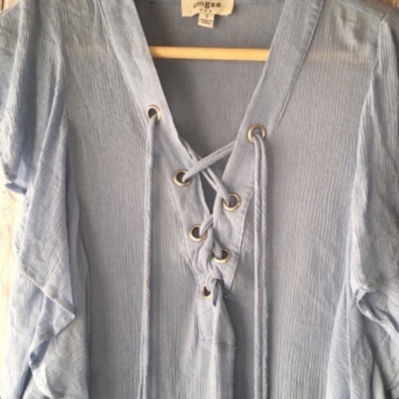 Umgee Blue Tie Front Blouse - Picture 4 of 4